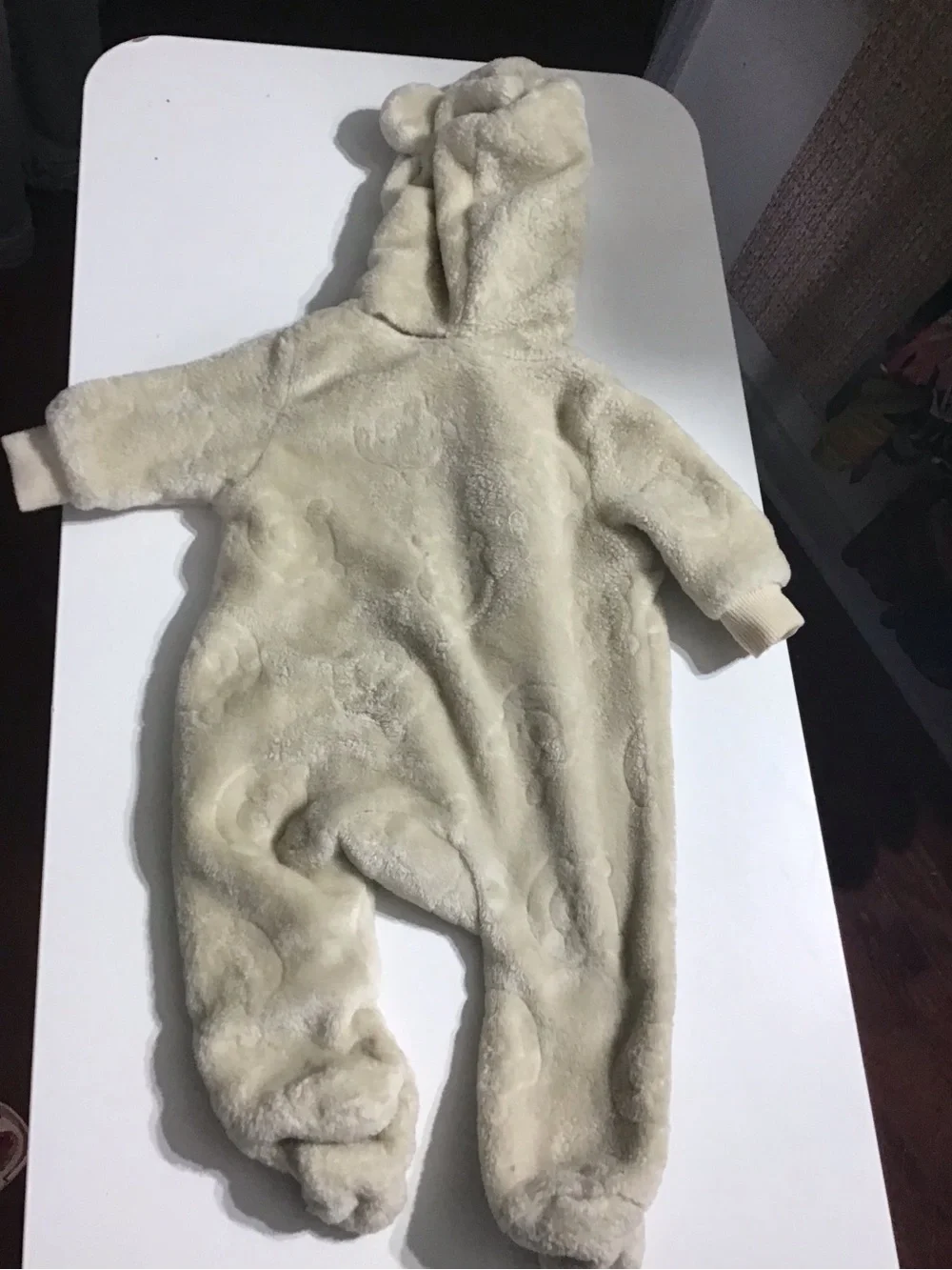 Cozy Cream Plush Baby One-Piece Hooded Romper